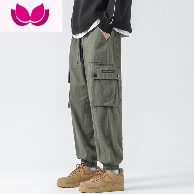 七斓军绿色工装裤子男士夏季薄款美式潮牌高街痞帅束脚休闲长裤男