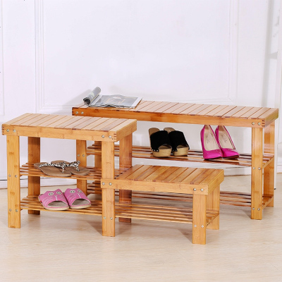 简约现代欧式田园实木 竹质客厅进楠竹换鞋凳 多层储物凳穿鞋凳鞋架置物架子收纳凳