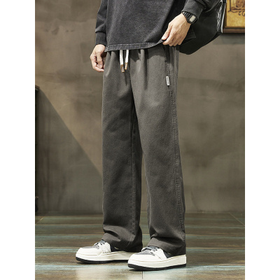 好货裤子男秋冬纯棉宽松直筒休闲百搭简约工装裤新款_403