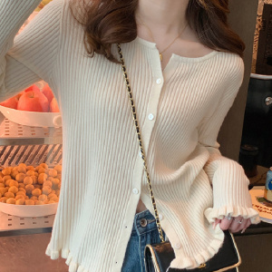 纯色开衫针织外套女新款秋冬季内搭打底毛衣小个子设计感小众上衣