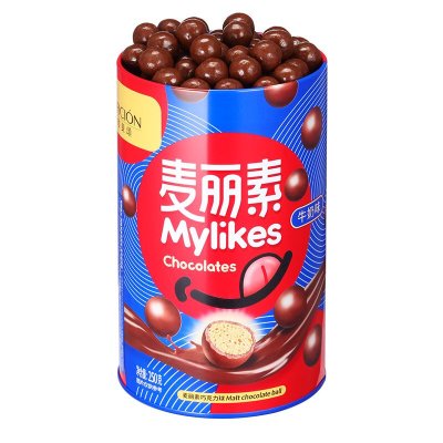 歌斐颂麦丽素桶装牛奶夹心黑巧球跳跳糖儿童女生怀旧零食250g