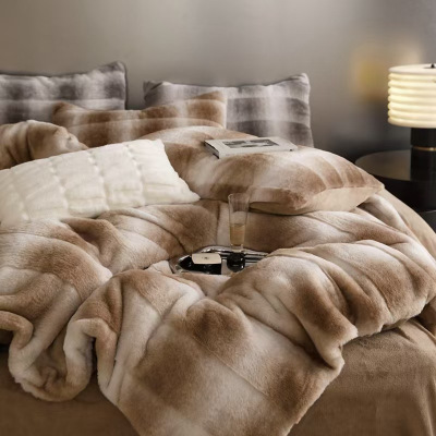 轻奢A类450g皮草兔兔毛绒加厚保暖四件套冬季床上用品三件套