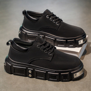 秋冬季上新款时尚简约纯色男士上班通勤皮鞋舒适透气休闲款懒人鞋