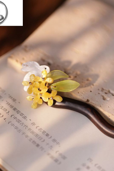 JiMi桂花兔子簪子高级感新中式旗袍清冷简约现代日常发簪女古风黑檀木