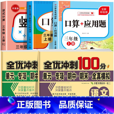 [三上 5册]竖式+口算+应用题+语数试卷 小学三年级 [正版]三年级上下册数学口算天天练竖式计算应用题强化训练人教版