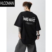 HLCOMAN美式潮牌印花情侣短袖男夏季青少年痞帅半袖T恤oversize体恤