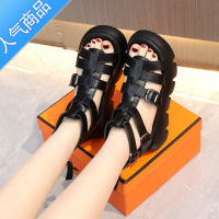 SUNTEK凉鞋女软底2023夏季新款松糕厚底镂空凉靴女复古罗马编织凉鞋