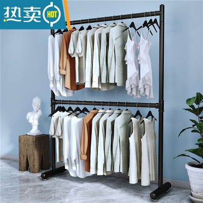 敬平双层晾衣架落地卧室内衣帽架简易折叠挂衣架不占地家用晒衣收纳架 [双层]黑色长60高180