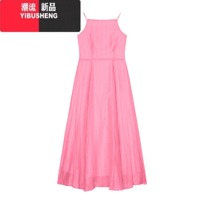 YIBUSHENG纯欲性感吊带连衣裙女季无袖露背粉色裙子海边度假风a字中长裙