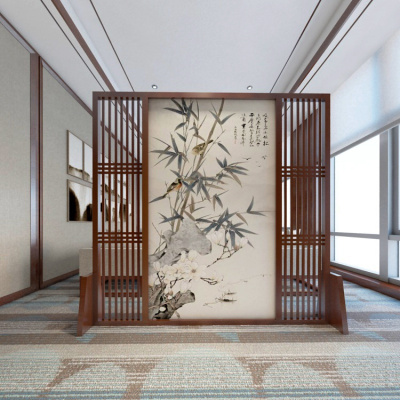 中式屏风隔断墙客厅玄关办公室酒店茶室装饰遮挡实木格栅定制座屏 C3胡桃木180*180CM 整装