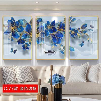 客厅沙发背景墙装饰画现代简约抽象艺术 jc77(金色边框) 50*70cm三联套装(建议2.5-3米沙发)太空银[铝合金