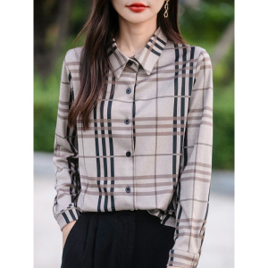 春秋新款POLO领德绒衬衣开衫女款长袖上衣格子翻领上衣气质打底衫