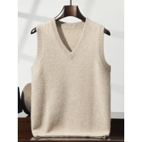 七针双股加厚男士V领秋冬羊绒背心坎肩商务休闲无袖毛衣针织马甲