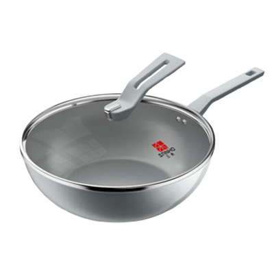 三禾炒锅32cm多功能炒锅平底钛锅钻石钛陶锅黛青蓝LC32U4