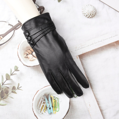 匹牧 PM-PST-017 真皮手套加绒保暖防风防滑 三扣款黑色女款 均码 单位:双