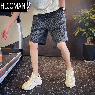 HLCOMAN2024夏季压皱条纹格子五分裤男轻薄吸汗沙滩裤百搭纯色运动短裤潮