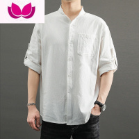 七斓亚麻衬衫男短袖衬衣宽松大码男装中国风棉麻长袖男士休闲外套上衣