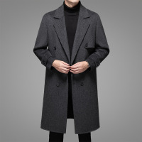 秋冬新款100%羊毛呢大衣男士西装领双排扣大衣羊毛双面呢长款大衣