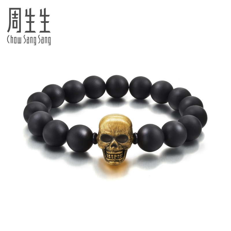 周生生(chow sang sang)足金noir系列骷髅头黄金手链男款88101b定价