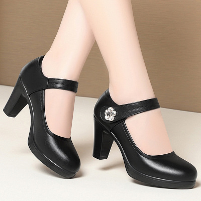 高跟旗袍模特走秀鞋女粗跟防水台舞台演出鞋圆头舒适单鞋女