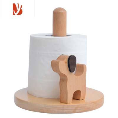 三维工匠免打孔卫生间纸巾盒创意置物收纳架实木质家用卷筒纸座 萌萌狗短款