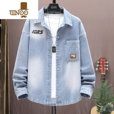 YANXU2023新款牛仔外套男黑色宽松青少年高中初中学生潮牌夹克衫