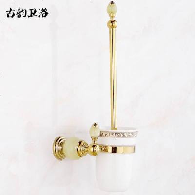 大理石铜马桶刷架套装 卫生间仿古金色欧式玉石马桶刷架厕刷架
