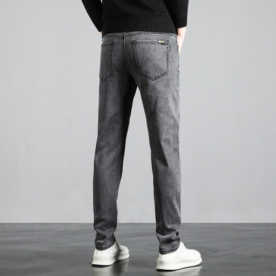 莱赛尔牛仔裤男直筒宽松长裤子秋冬厚款修身弹力潮牌烟灰色休闲裤