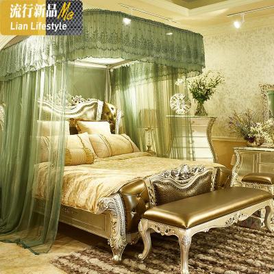 公主宫廷U型导轨蚊帐拉幕轨道三开加密1.8m粉色家用2米加大网红 三维工匠