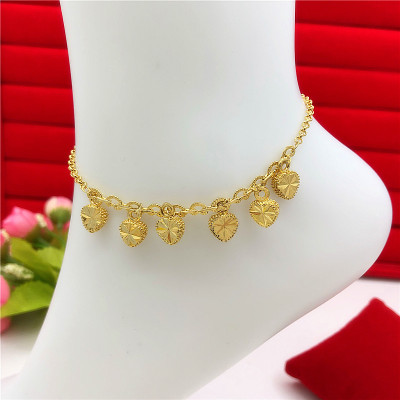 新款沙金脚链女小蛮腰可调仿金饰品简约转运钱币爱心脚链久不掉色送女朋友老婆情人节七夕生日礼物