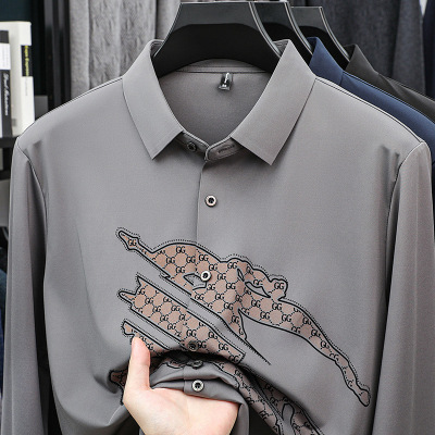 新款潮流男士衬衫长袖印花衬衣男修身免烫衬衫男款