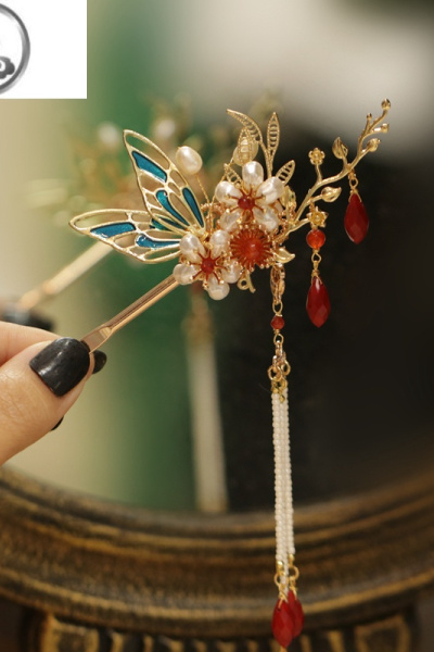 JiMi发簪简约现代丸子头盘发国风旗袍红色新年款头饰秀禾服新娘发饰女