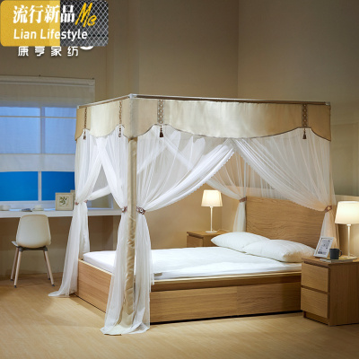宫廷三开蚊帐家用简约落地1.2米2米1.8m1.5m床纹账帐子2.0x2.2 三维工匠