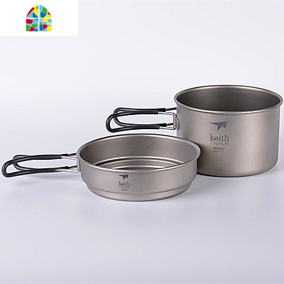 纯钛锅超轻户外野餐炊具把手煎锅碗汤钛锅便携套锅1-3人 FENGHOU Ti6013煎锅400ML+煮锅1.2L