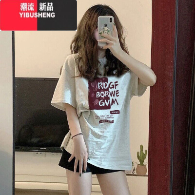 YIBUSHENG美式复古正肩短袖t恤女宽松港味chic设计感小众半袖体恤上衣服