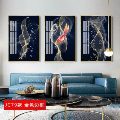 三联客厅装饰画抽象现代简约沙发背景墙 jc79(金色边框) 70*90cm三联套装(建议3.5-4.5米沙发)土豪金[铝