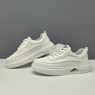 男生头层牛皮透气板鞋男款潮鞋真皮百搭欧洲站男鞋厚底增高休闲鞋