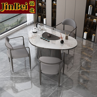 锦北岩板茶桌椅组合现代家用阳台客厅简约茶桌办公室泡茶桌 1.2桌+3主椅