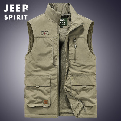 JEEP SPIRIT吉普春秋冬季加绒加厚多口袋户外钓鱼马甲男休闲马夹