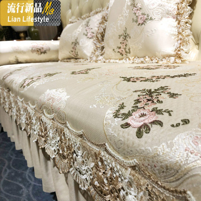 欧式沙发垫四季通用防滑布艺美式轻奢真皮坐垫套罩巾定做 三维工匠 蓝色-琉璃石光 47*47cm靠垫含芯简约款