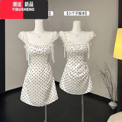 YIBUSHENG 2024年复古法式波点连衣裙女春季甜美小飞袖吊带短裙女
