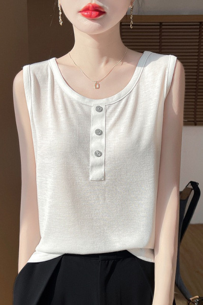 精纺细腻女装吊带背心2025夏季外穿内搭工字打底白色宽松黑色上衣