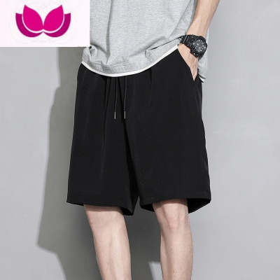 七斓男士冰丝短裤男生夏天男装运动外穿潮牌休闲黑色男款速干沙滩裤子