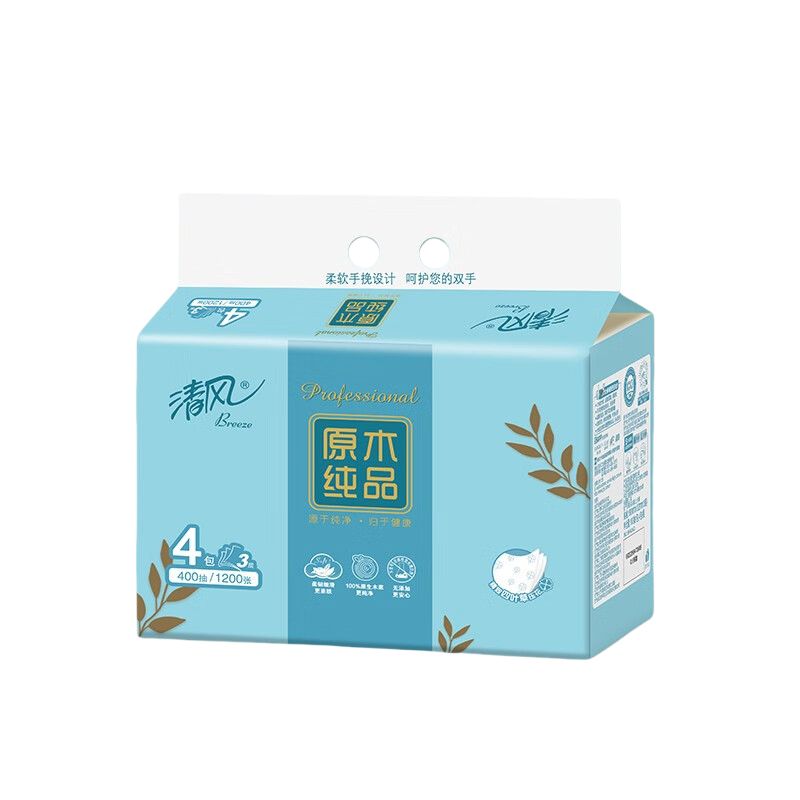 清风 三层100抽/包*4包抽取式面巾纸*6提BR40AQ