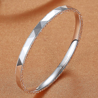 银手镯女9999纯银实心闭口扁条简约百搭手环年轻款水立方银镯子送女朋友老婆情人节七夕生日礼物