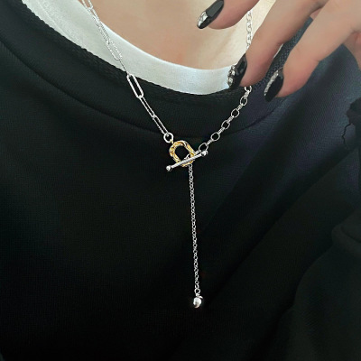 S925纯银项链女ins男友风2023年新潮款AB不对称链条简约时尚饰品送女朋友老婆情人节七夕生日礼物