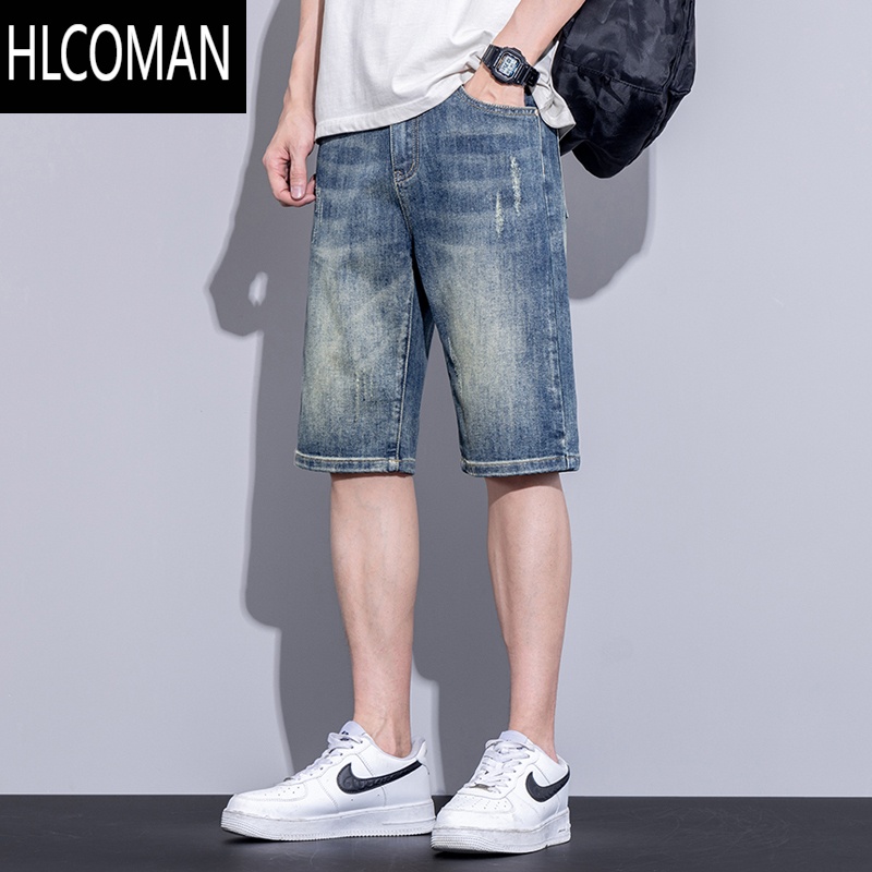 HLCOMAN夏季薄款牛仔短裤男士百搭冰氧休闲中裤潮牌夏天宽松直筒五分马裤