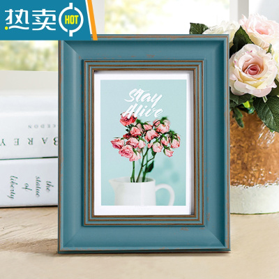 敬平相框摆台8寸7寸6寸10定制4K8开创意美式做旧画框儿童相片相架复古 做旧蓝 10寸摆台[可放20.3*25.4cm