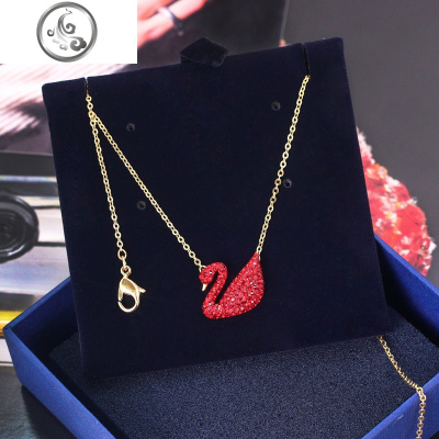 S925纯银红天鹅项链女短款锁骨链小天鹅吊坠情人节生日送女友 JiMi