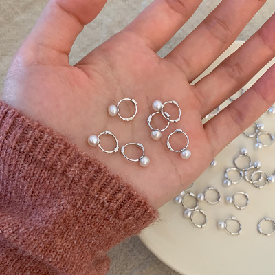 s925纯银珍珠耳环女小众设计感养耳洞耳骨钉气质耳扣小巧耳饰送女朋友老婆情人节七夕生日礼物